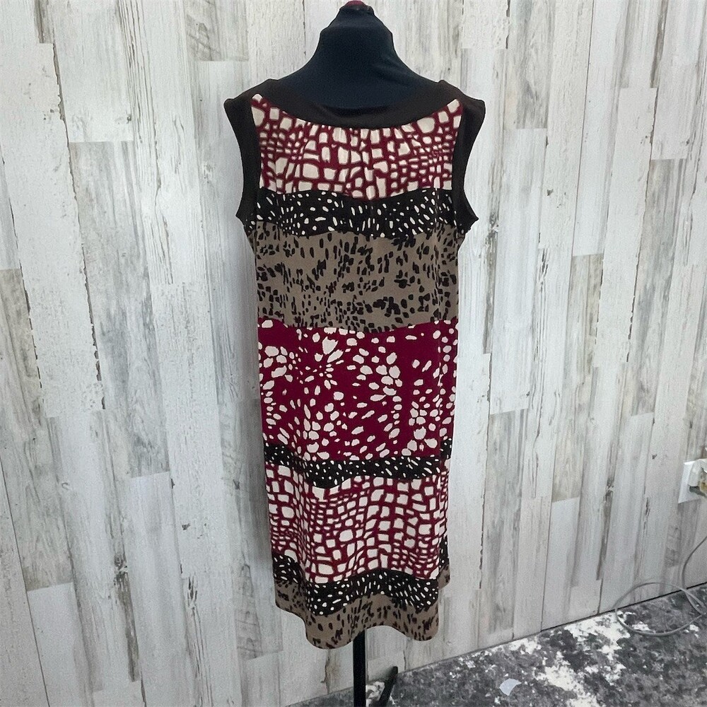 Madison Dress Womens Size L Sleeveless Shift Mixed Print Colorblock Knee
